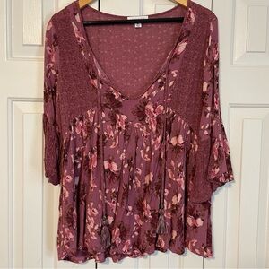 LA Threads Women’s Floral Boho Bell Sleeve Peasant Top